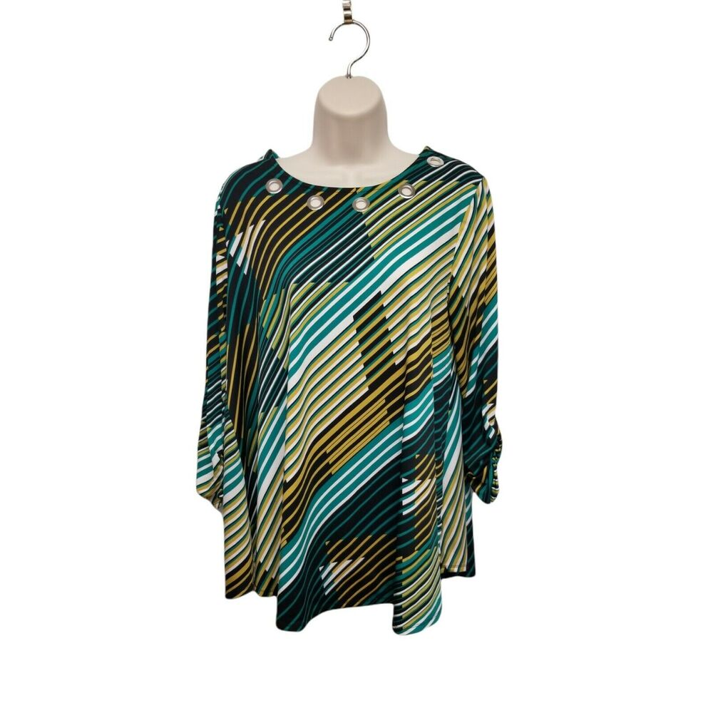 East 1946 Women's Size L Striped Tunic Blouse 3/4 Sleeve Stretch